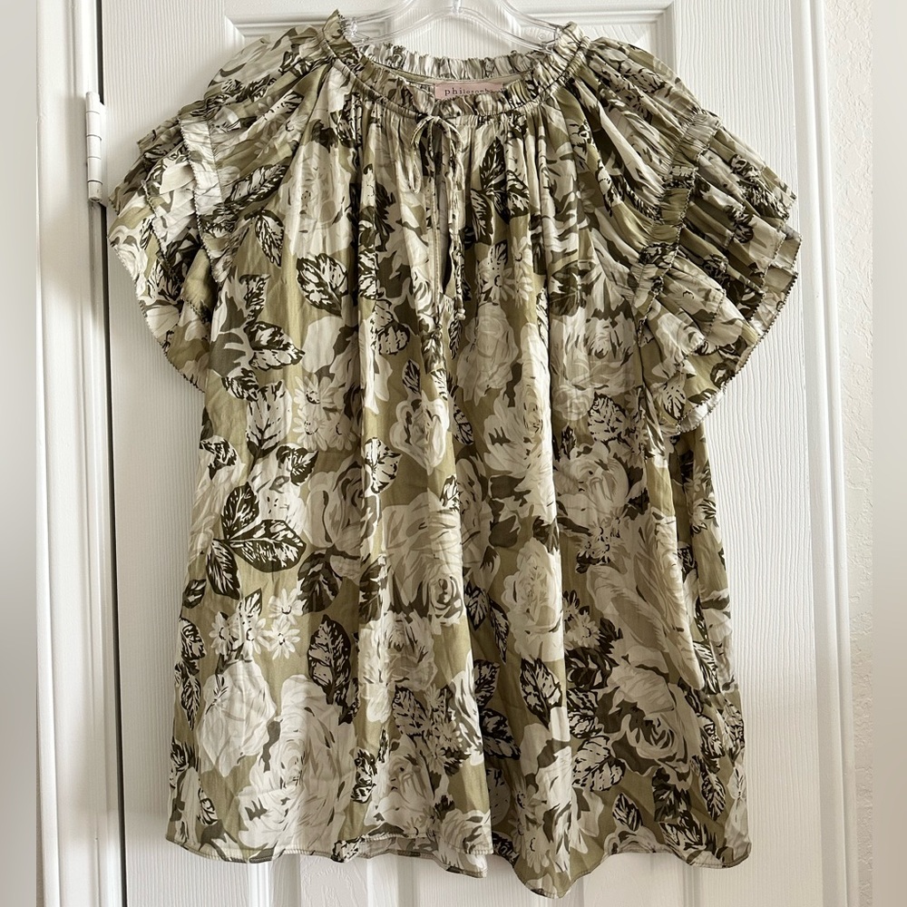 Philosophy Republic Clothing- Women's Floral Ruffle Sleeve Boho Blouse , Size 3X